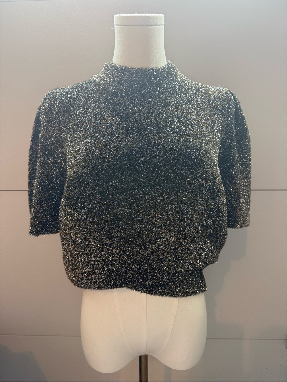 NEW kate spade Metallic Black and Silver Short Sleeve Knit Top